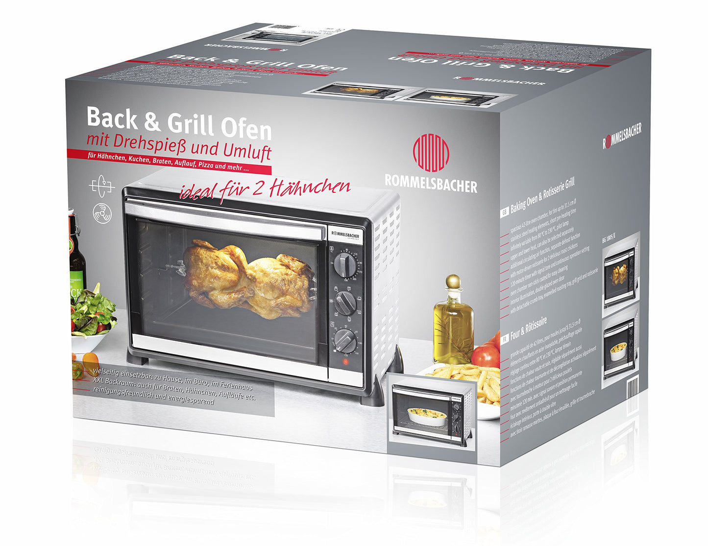 ROMMELSBACHER Baking & Grill Oven (BG 1805/E) with double glazing, interior lighting, timer, 1800W