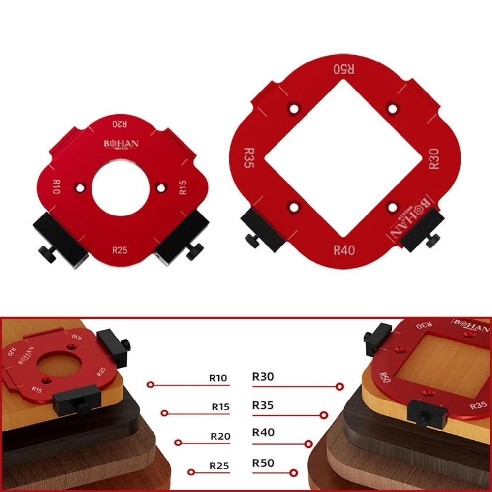 4-in-1 Frässchablone: R10-R50 Eckenradius | Winkel-Positionierungswerkzeug für Holzarbeiten