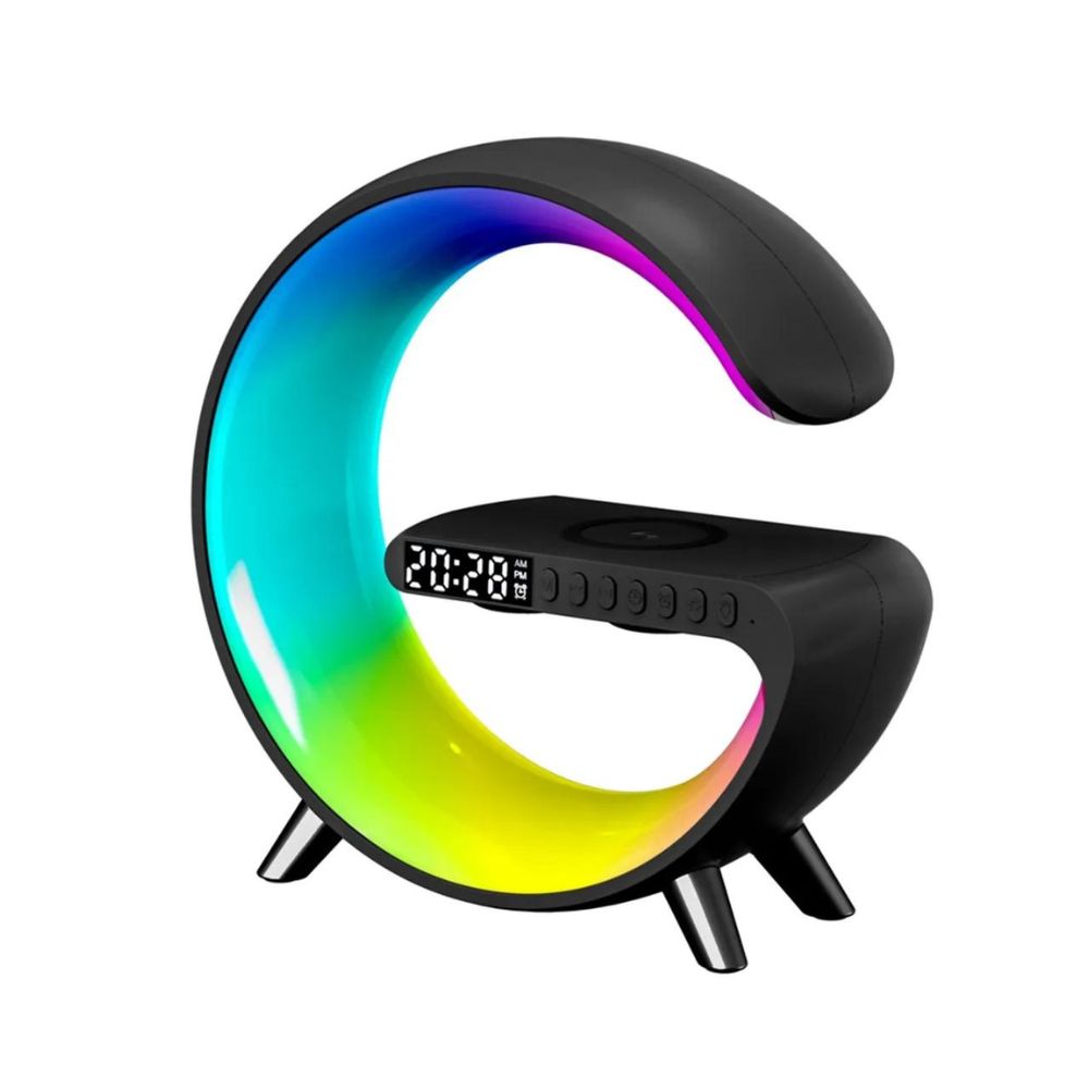 Multifunktionale Stimmungslicht mit Wecker | Lautsprecher, APP-Steuerung und RGB-Licht, Schnellladefunktion - Schwarz