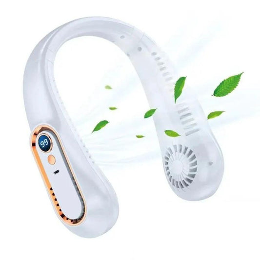 Hands-Free Halsventilator | USB Wiederaufladbar, 5 Geschwindigkeiten, 3600 mAh (Weiß)