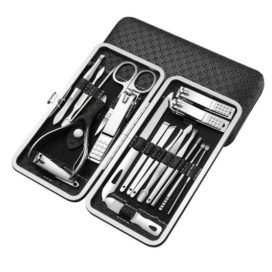 19-teiliges Edelstahl-Reise-Maniküre-Set | Professionelles Pflegeset mit Premium Etui