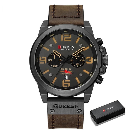 CURREN Luxury Chronograph Quartz Watch for Men with Leather Strap