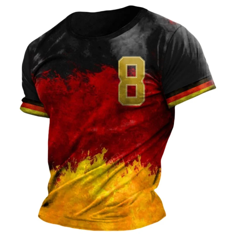Deutschland Flaggenprint T-Shirt für Herren | Rundhalsausschnitt: EM2024 Streetwear