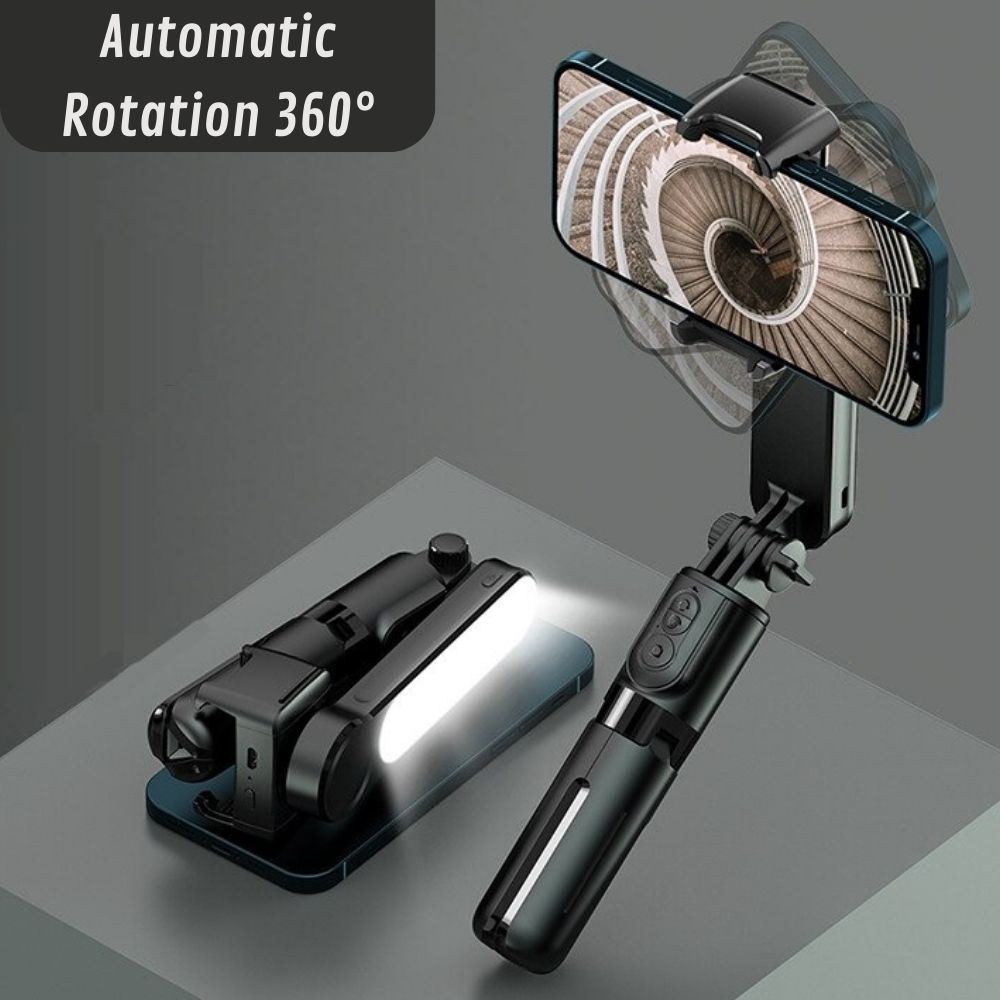 Verstellbarer Bluetooth Handyhalterung Fülllicht-Selfie-Ständer für iPhone, Samsung, Huawei, Xiaomi - Automatischer 360 Grad Rotation per Knopfdruck
