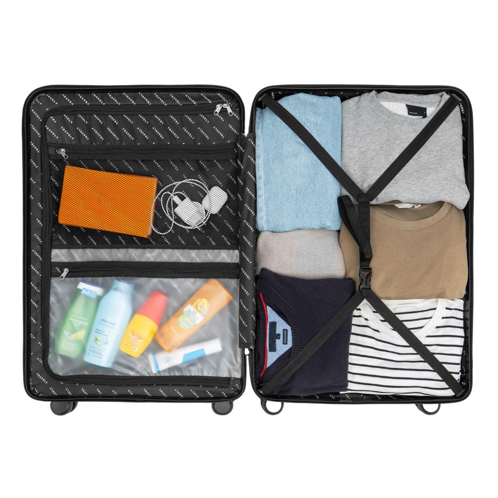 TRAVELY Polycarbonat Reisekoffer XL (77cm - 100 Liter) mit sanften Rollen & TSA Schloss