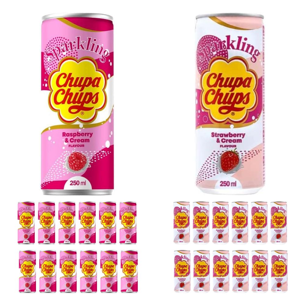 Chupa Chups Mix Sparkling Dosen (24x250ml): Erdbeere & Sahne - Himbeere & Sahne