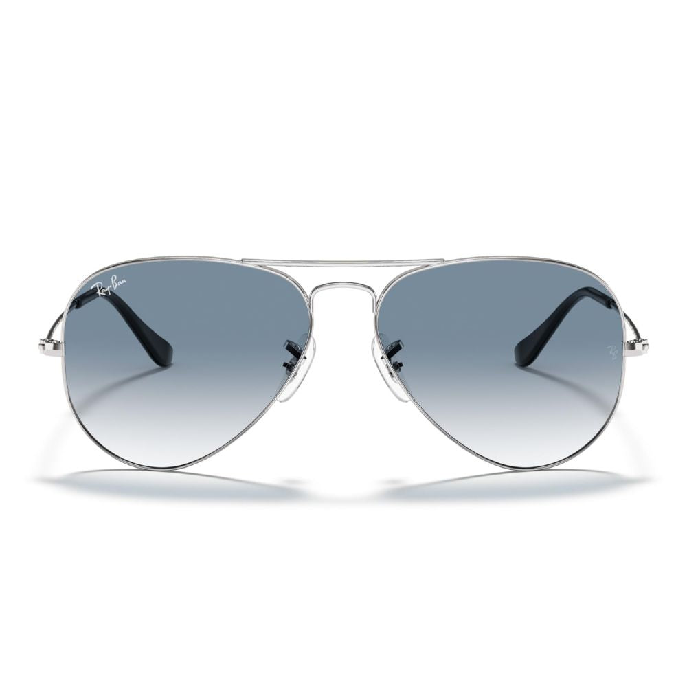 Ray Ban 'Aviator' Sonnenbrille für Herren: Silbernes Gestell, Gläser mit blauem Farbverlauf