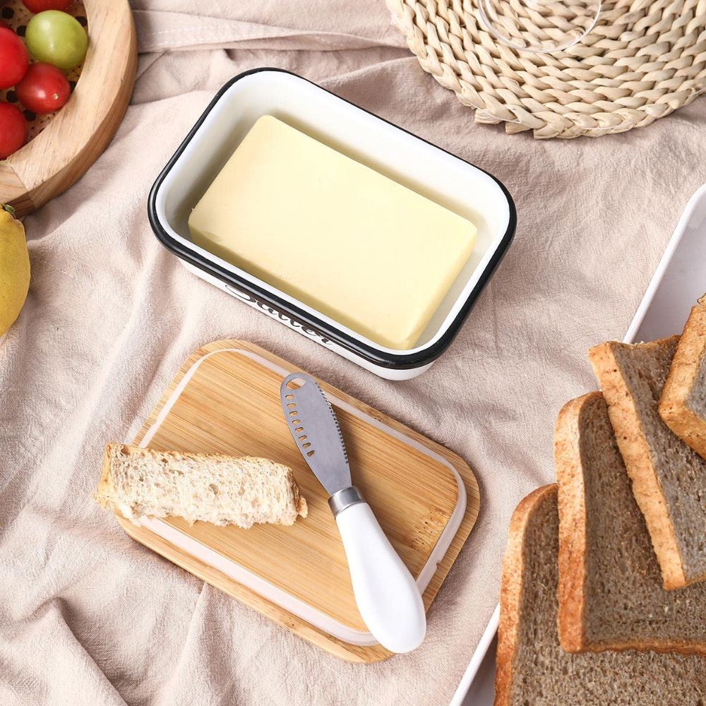Butterdose mit Holzdeckel für 250g Butter mit multifunktionales Buttermesser