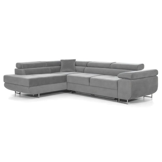 COMFORTINO FURNITURE 3-Sitzer L-Form Ecksofa mit Schlaffunktion 'PASTI' Eckcouch für Wohnzimmer (Hellgrau, Ottomane Links)