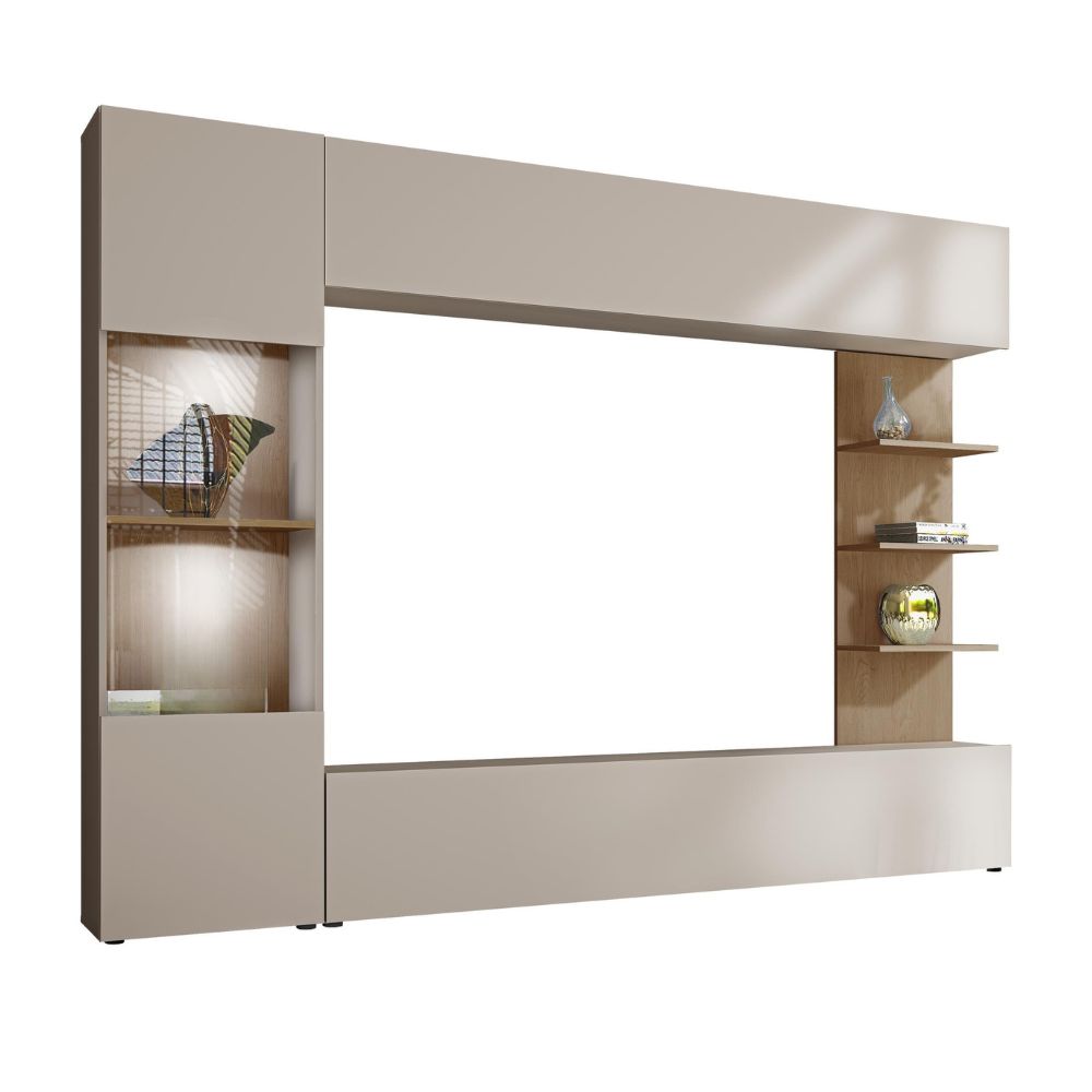 Wohnwand 'Lazando' | Mediawand, Vitrine, TV-Wand mit weißer LED Beleuchtung