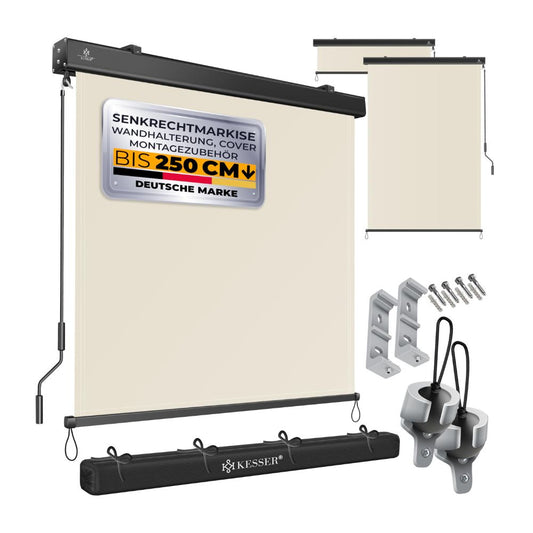 KESSER® Senkrechtmarkise mit Handkurbelmechanismus: Sonnen-und Sichtschutz inkl Montageset & Abdeckung