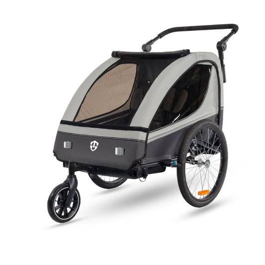 Tiggo 2-in-1 Fahrradanhänger mit Buggy-Set: 360° Drehbar mit Federung - max. 40kg (Grau)
