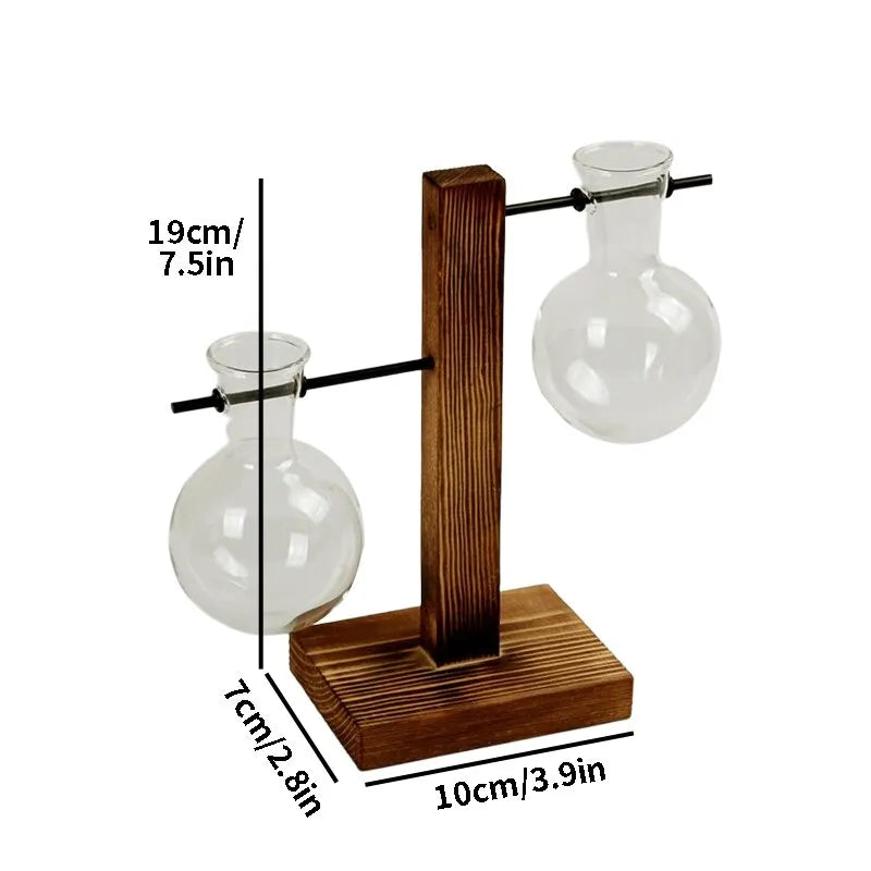 Transparente Glühbirnenvase mit Holzständer | Stilvolle Hydroponik-Deko2
