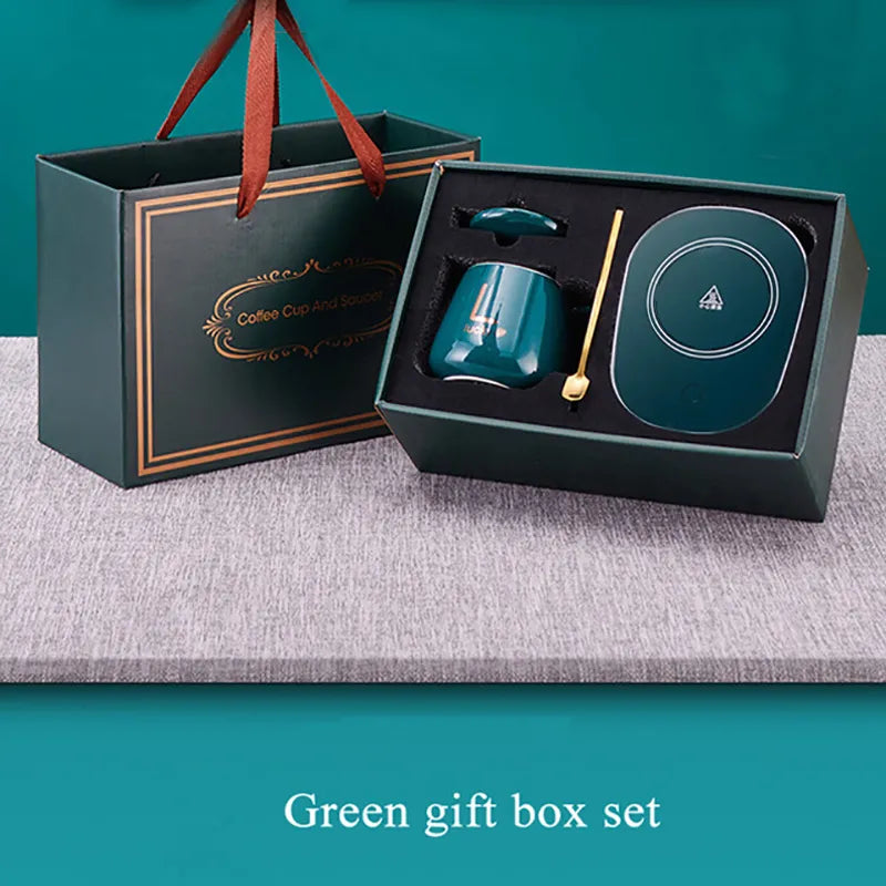 Kaffee Geschenkset in Box Warmhalteteller - Kaffeetasse und Löffel