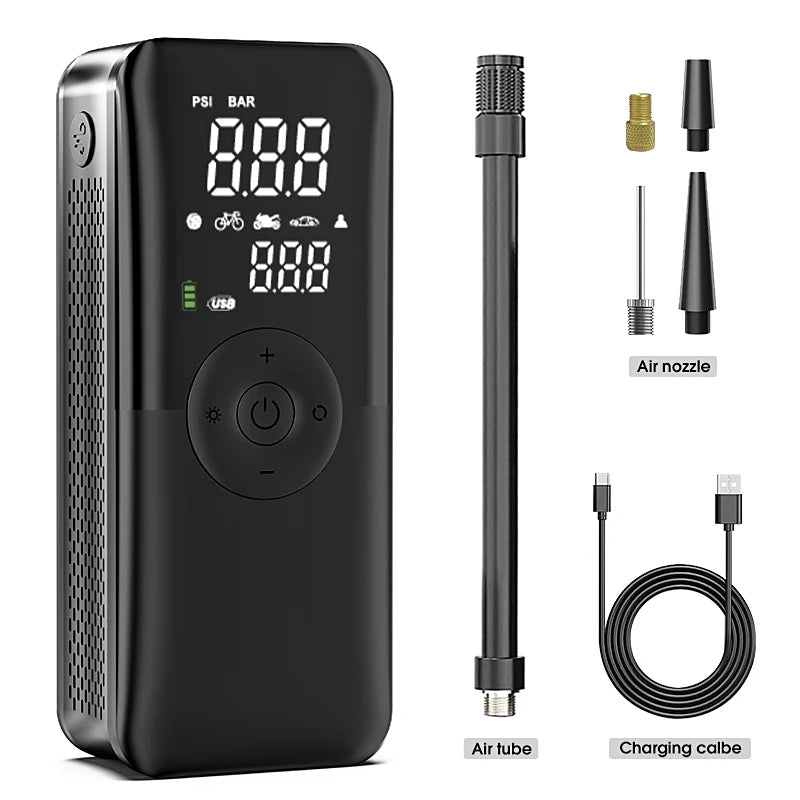 CARSUN Tragbare Elektrische Luftpumpe mit Dualem Bildschirm | Manometer, Powerbank-Funktion, LED Licht