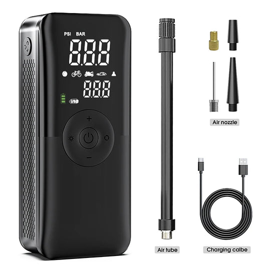 CARSUN Tragbare Elektrische Luftpumpe mit Dualem Bildschirm | Manometer, Powerbank-Funktion, LED Licht