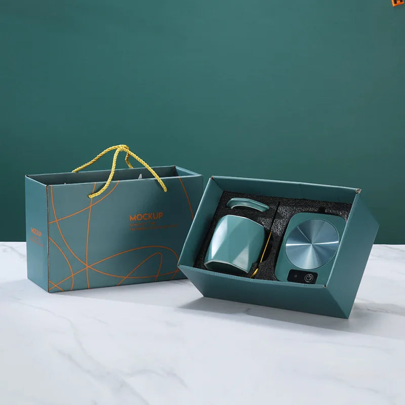 USB-Kaffeetassenheizer | elektrischer Getränkewärmer Geschenk-Set (Grün)