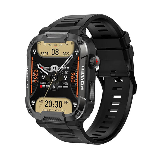 Militär Outdoor Smartwatch | Bluetooth-Anrufe, IP68 Wasserdicht, Fitness-Tracking für iPhone, Samsung: Android und iOS - Schwarz