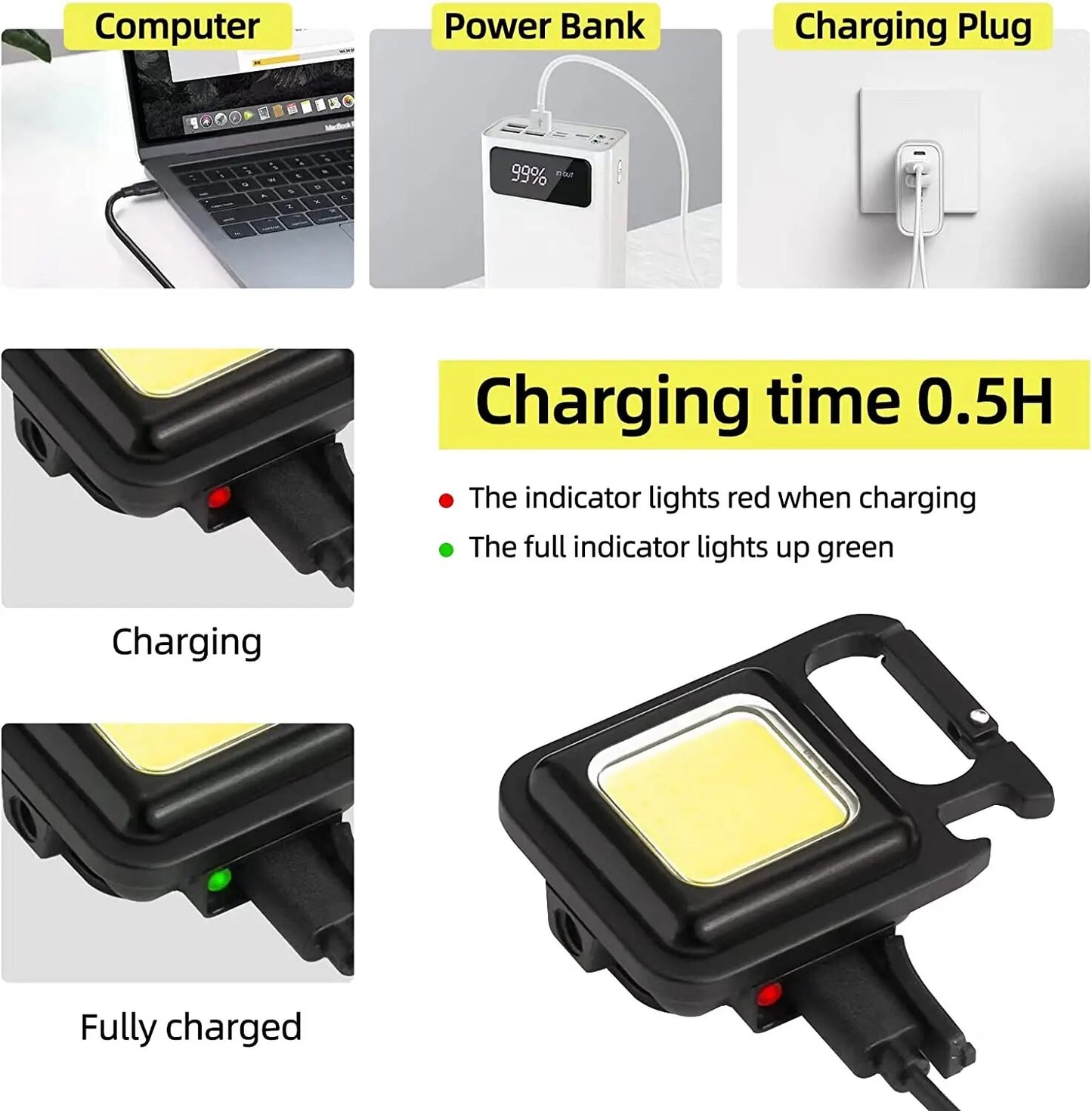 COB-Schlüsselbund LED | 3-Lichtmodi, Klappbar, Wiederaufladbar