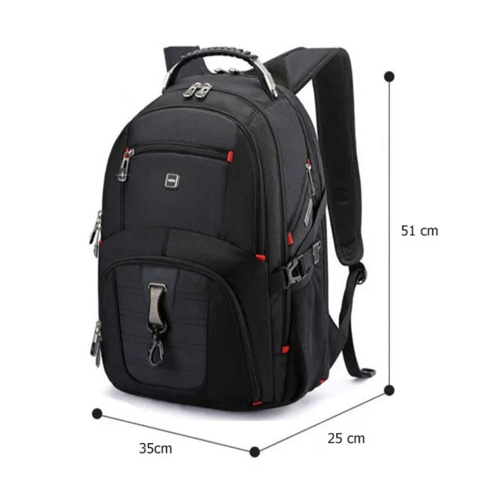 Swiss-Style 17-inch Multifunctional Travel Backpack with USB Port, Water-Repellent