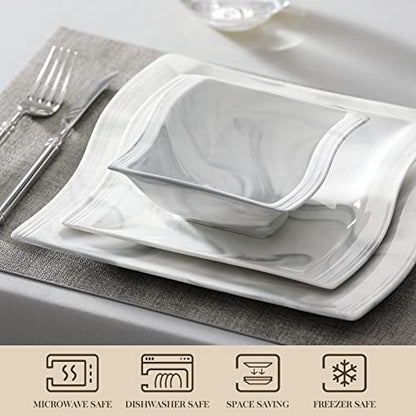 MALACASA 'Serie Flora' (26-teiliges Porzellan Geschirrset): Tafelservice Teller-Set