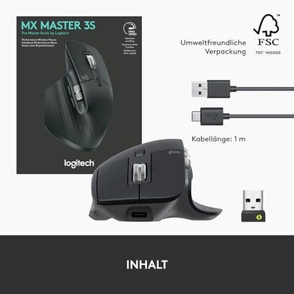 Logitech MX Master 3S: Kabellose Performance-Maus mit ultraschnellem Scrollen (Leise-Klick)