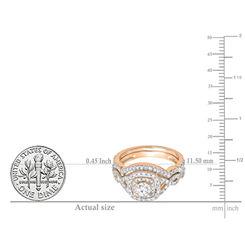 DazzlingRock Collection 18 K Rotgold Verlobungsring-Set: Weißer Diamant in Wirbel-Design (K3074-18KR-8)