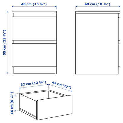 Ikea MALM Kommode (40x55cm) mit 2 Schubladen in Weiß