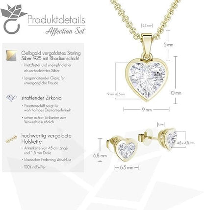 AMOONIC Damen Schmuck-Geschenkset mit vergoldetem 925 Sterling Silber: Kette-Ohrring-Halskette