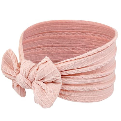 Baby Mädchen Turban Elastische Stirnband-Schleife (2er-Set in Rosa und Weiß)
