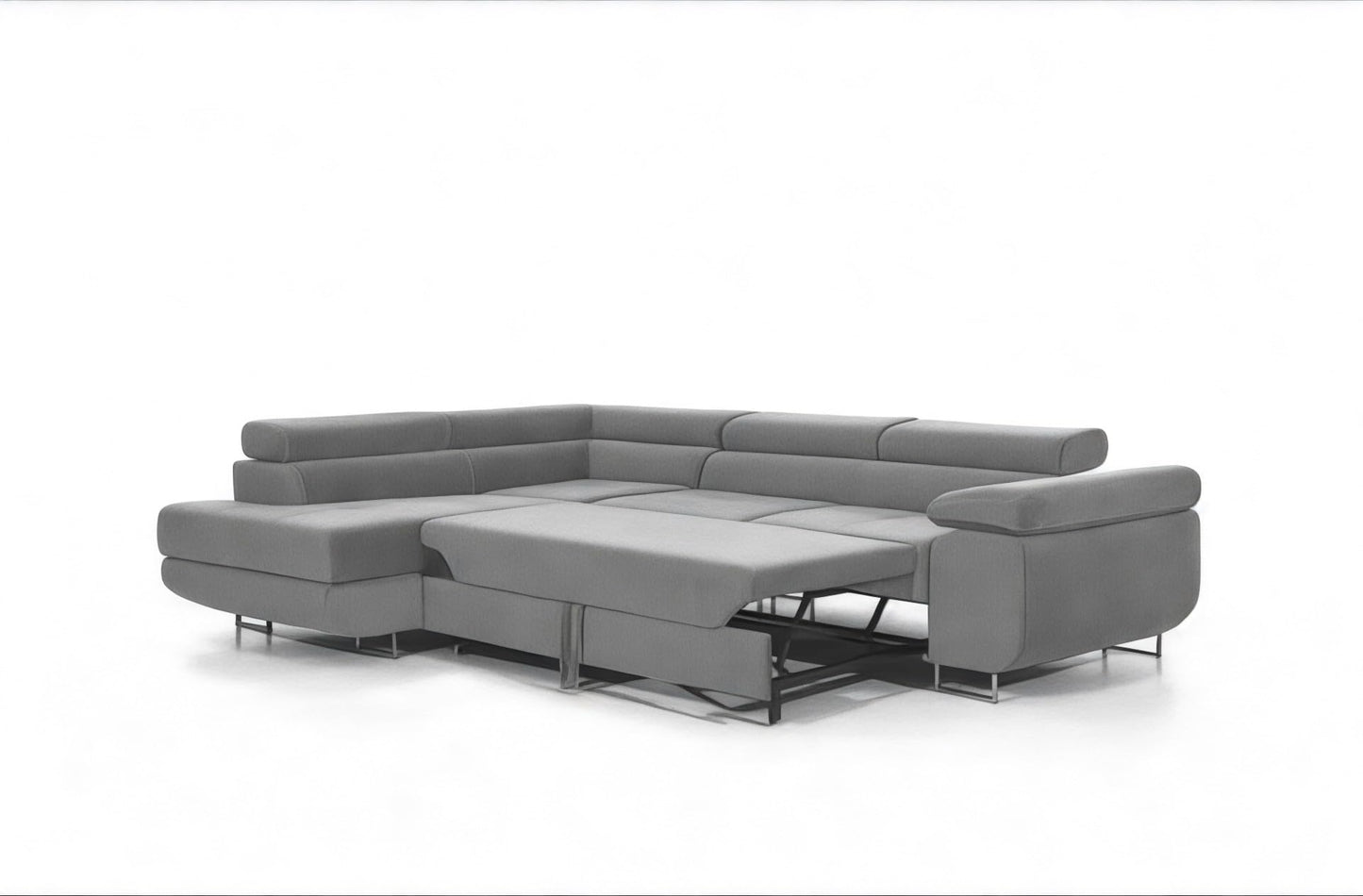3-Sitzer L-Form Ecksofa mit Schlaffunktion 'PASTI' Eckcouch für Wohnzimmer (Hellgrau, Ottomane Links)