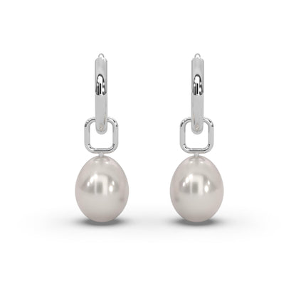 AMOONIC Hoop Earrings Pearl Earrings Women (Silver 925) with Freshwater Pearls in Drop Shape