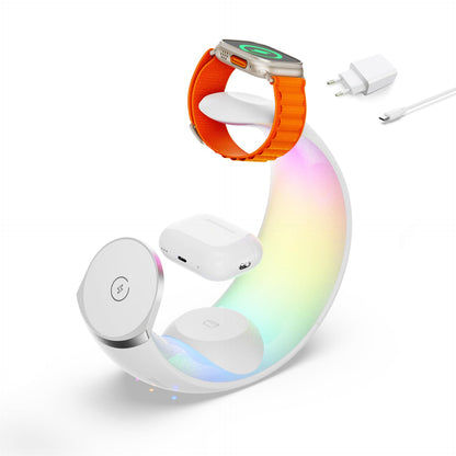 3-in-1 Ladestation mit RGB-Licht für iPhone, Watch & AirPods