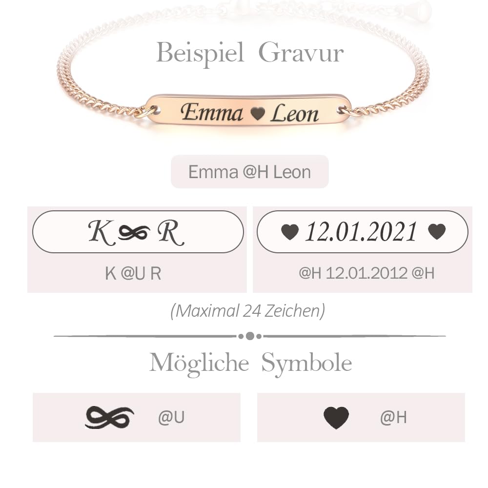 TMT Personalisiertes Damen Armband mit Gravur in Silber, Gold und Rosegold