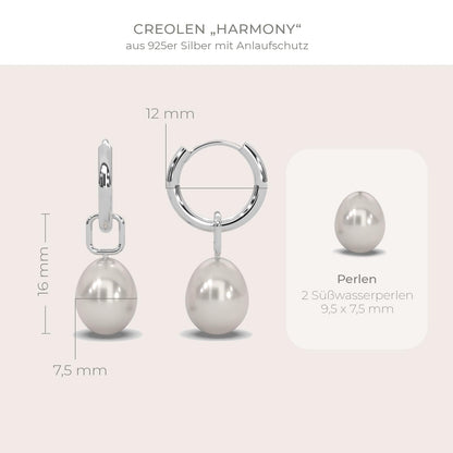 AMOONIC Hoop Earrings Pearl Earrings Women (Silver 925) with Freshwater Pearls in Drop Shape