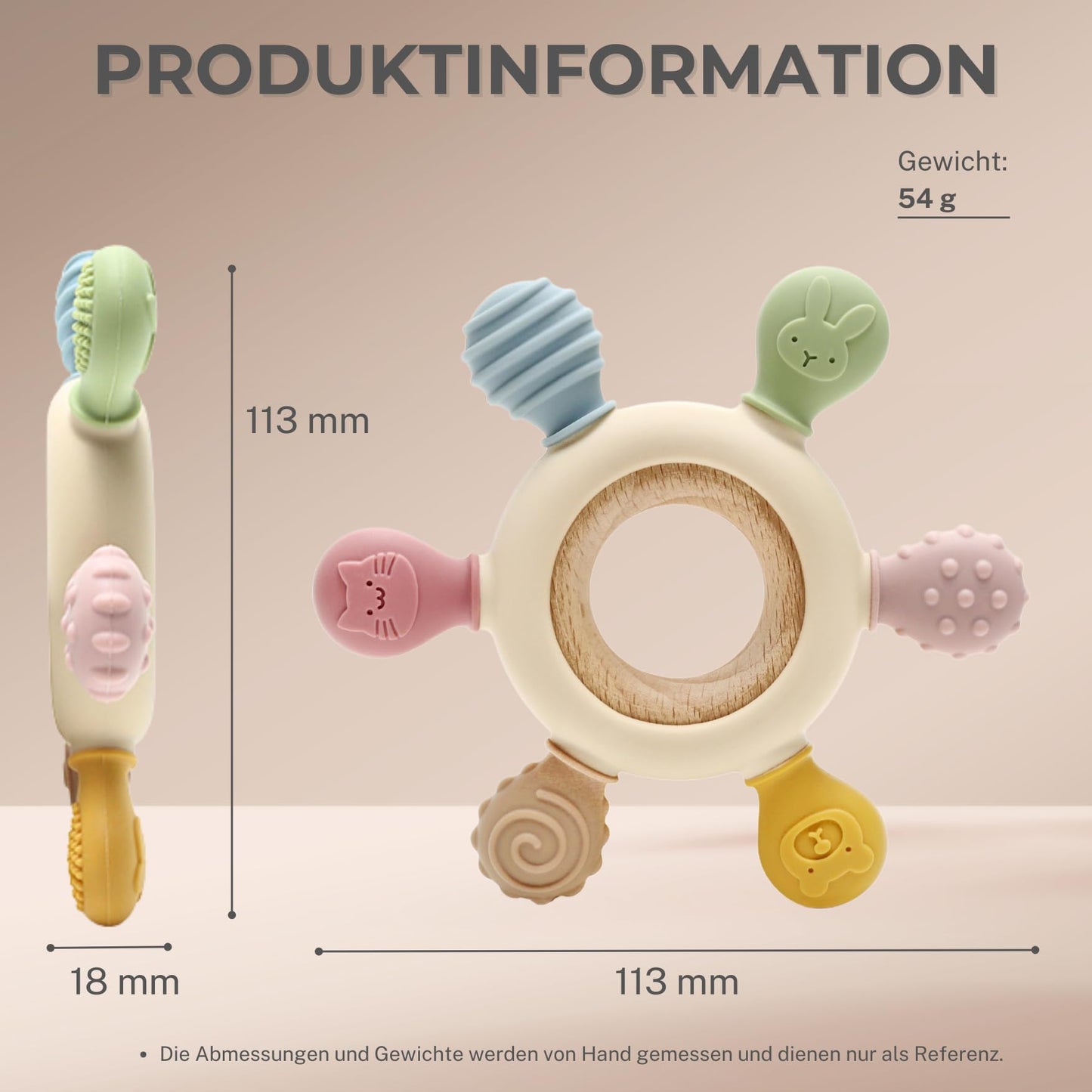Baby Beißring für Zahnungshilfe aus Silikon & Holz:  BPA-frei, Sicheres Spielzeug