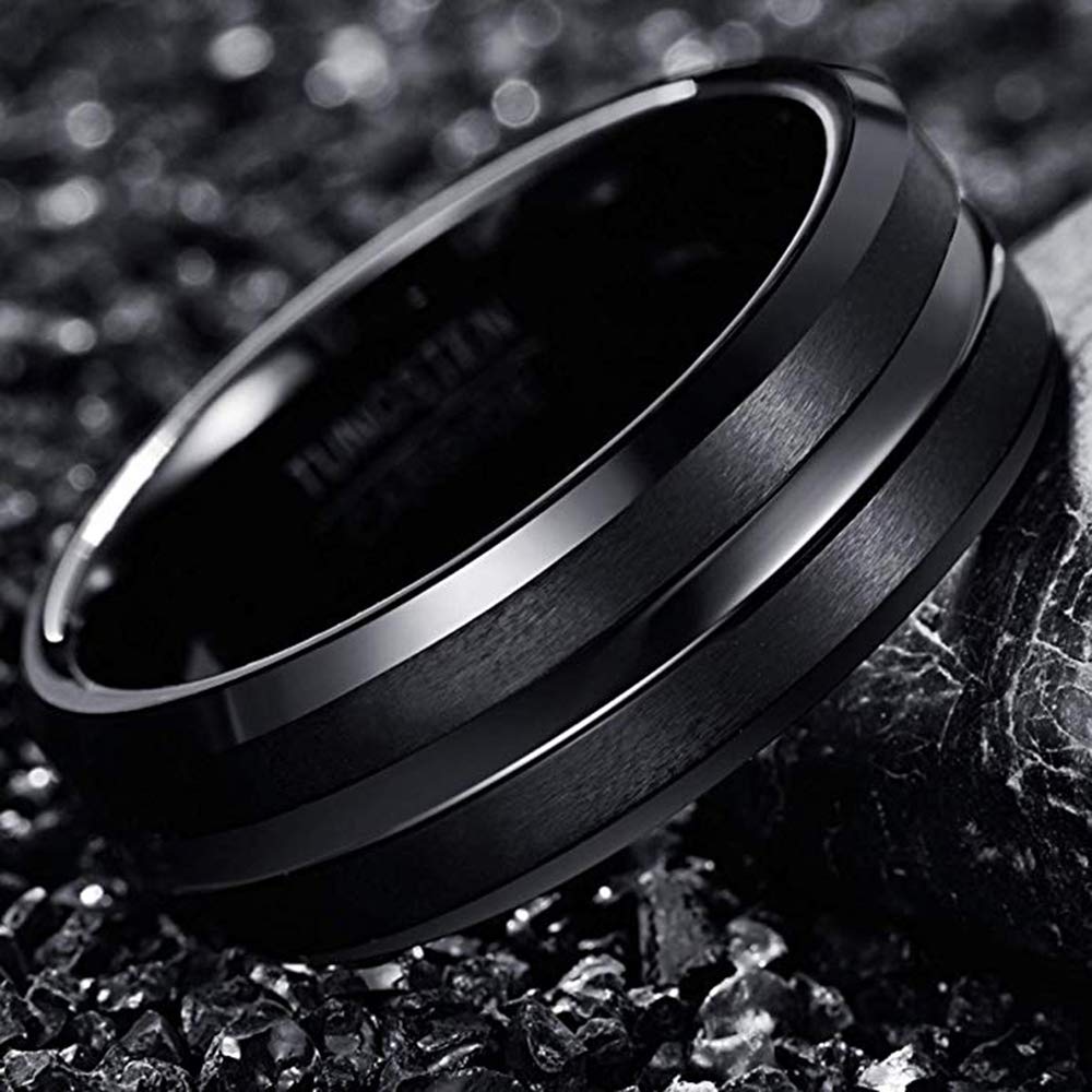Tungsten carbide partner ring for men in black: Scratch-resistant (8mm - size 70-22.3)
