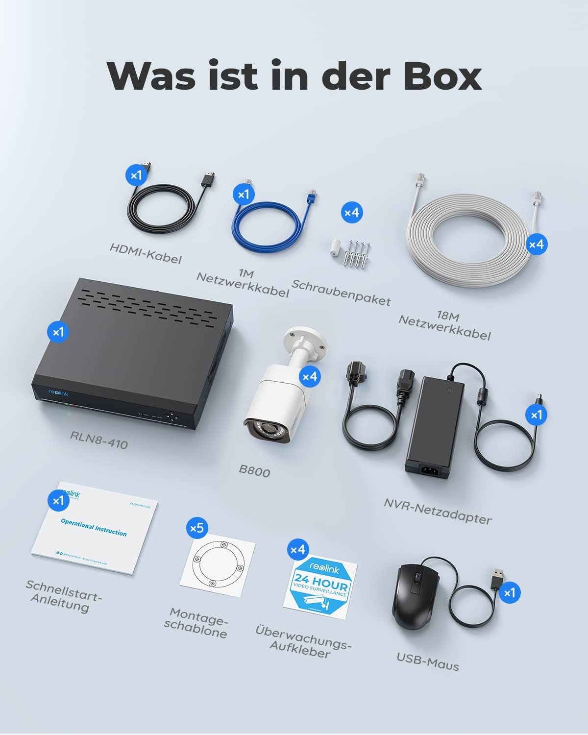 Reolink 4K-Überwachungskamera-Set (RLK8-800B4): Innen und Outdoor, Personenerkennung, Fahrzeugerkennung
