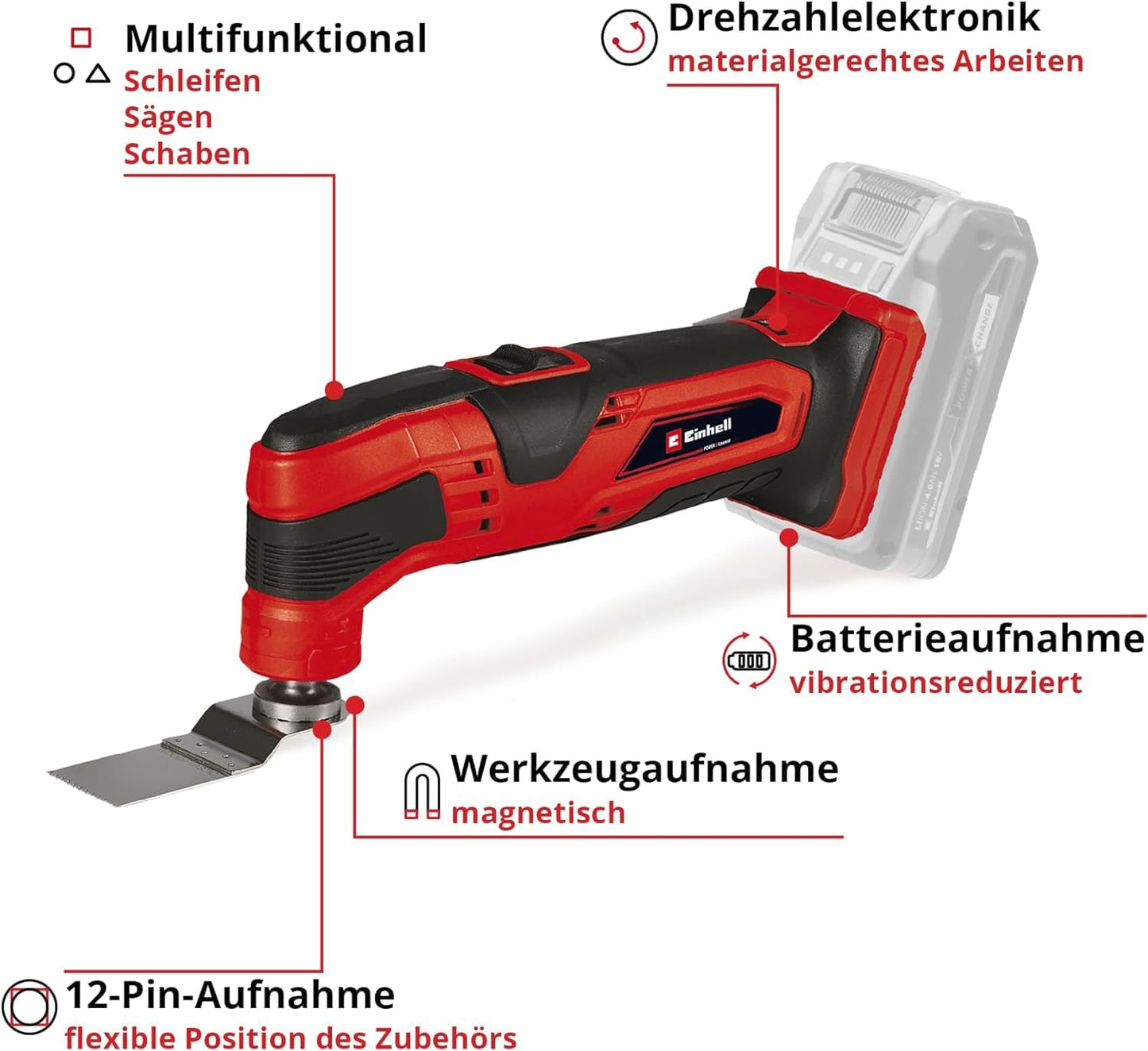 Einhell Akku-Multifunktionswerkzeug (TC-MG 18) Li-Solo Power X-Change ohne Akku und Ladegerät