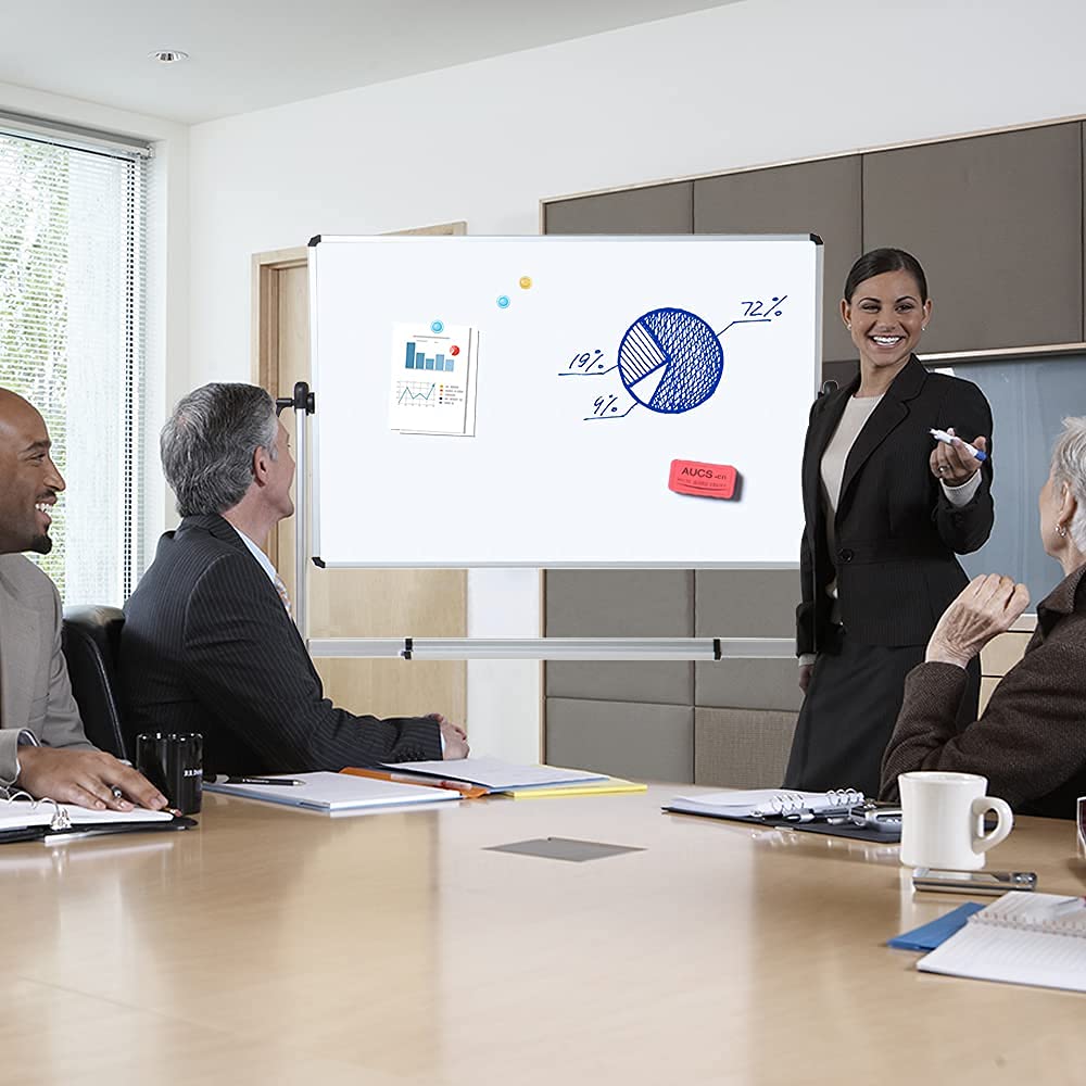 VIZ-PRO Mobiles Whiteboard mit Aluminiumrahmen & Ständer (120x90cm): Doppelseitig