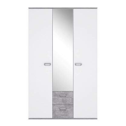 Kleiderschrank 'EMILY' mit Betonoptik und Spiegel: Lichtgrau mit Weiß (Modell: EMLS95-C251)