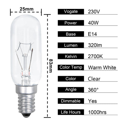 Comyan E14 light bulb (40W) for extractor hood - warm white 2700K, dimmable: 4 pieces