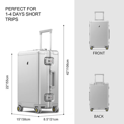 LEVEL8 Hartschalen Aluminum-Reisekoffer mit Doppelte TSA-Schloss (55cm - 35 Liter): Silber