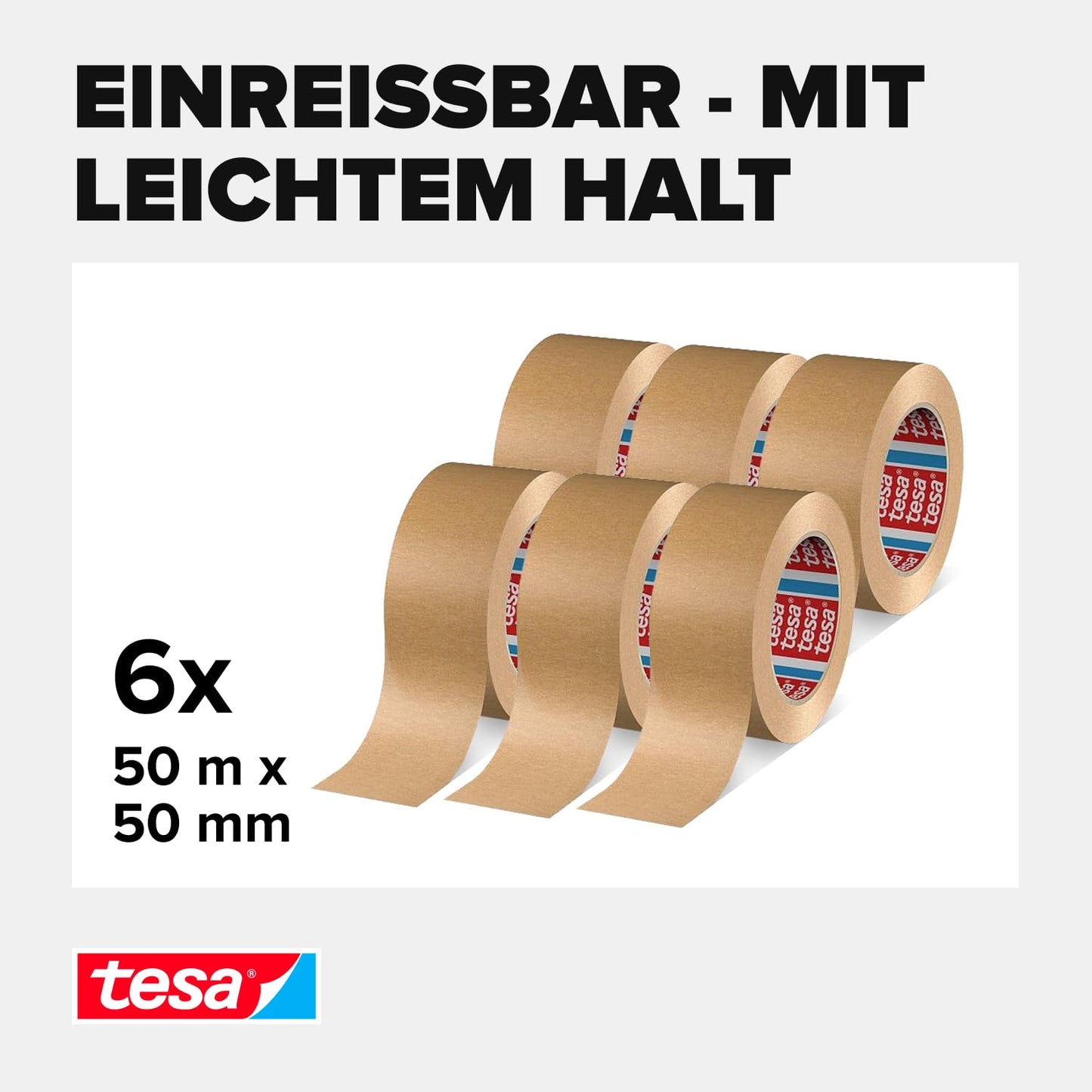 tesa Paketklebeband (Braun): 6 Rollen à 50m x 50mm, FSC-zertifiziert & recyclingfreundlich