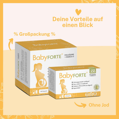 BabyFORTE Schwangerschafts-Vitamine | 180 vegane Kapseln mit Folsäure, DHA, EPA, Jod & Co
