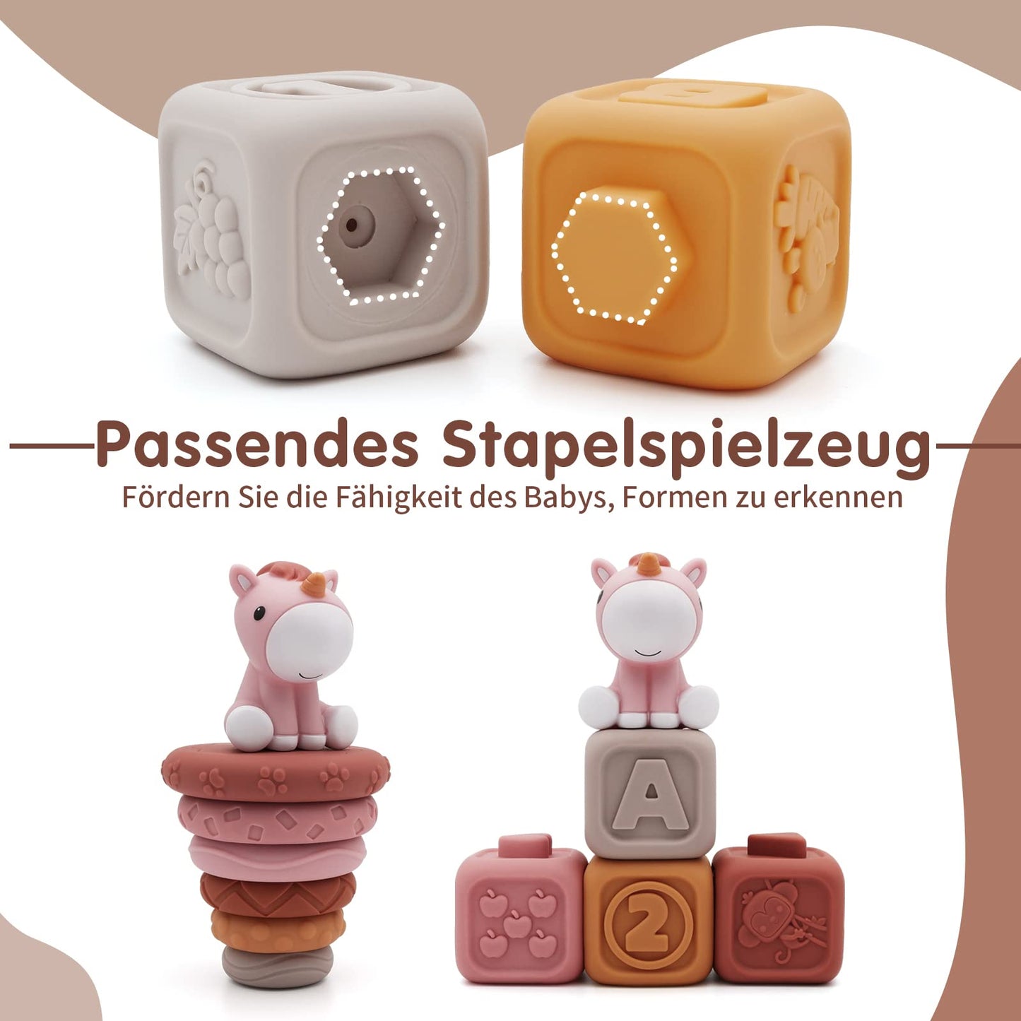 Babyspielzeug zum Zahnen (13-teilig): Baukreise und Blöcke, Stapeln & Verschachteln