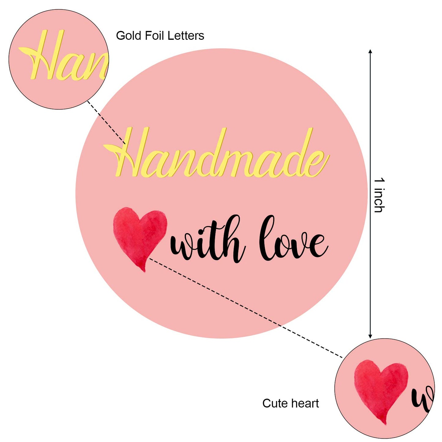 Handmade with Love sticker (round - Ø 2.5cm) for business, wedding, gift wrapping