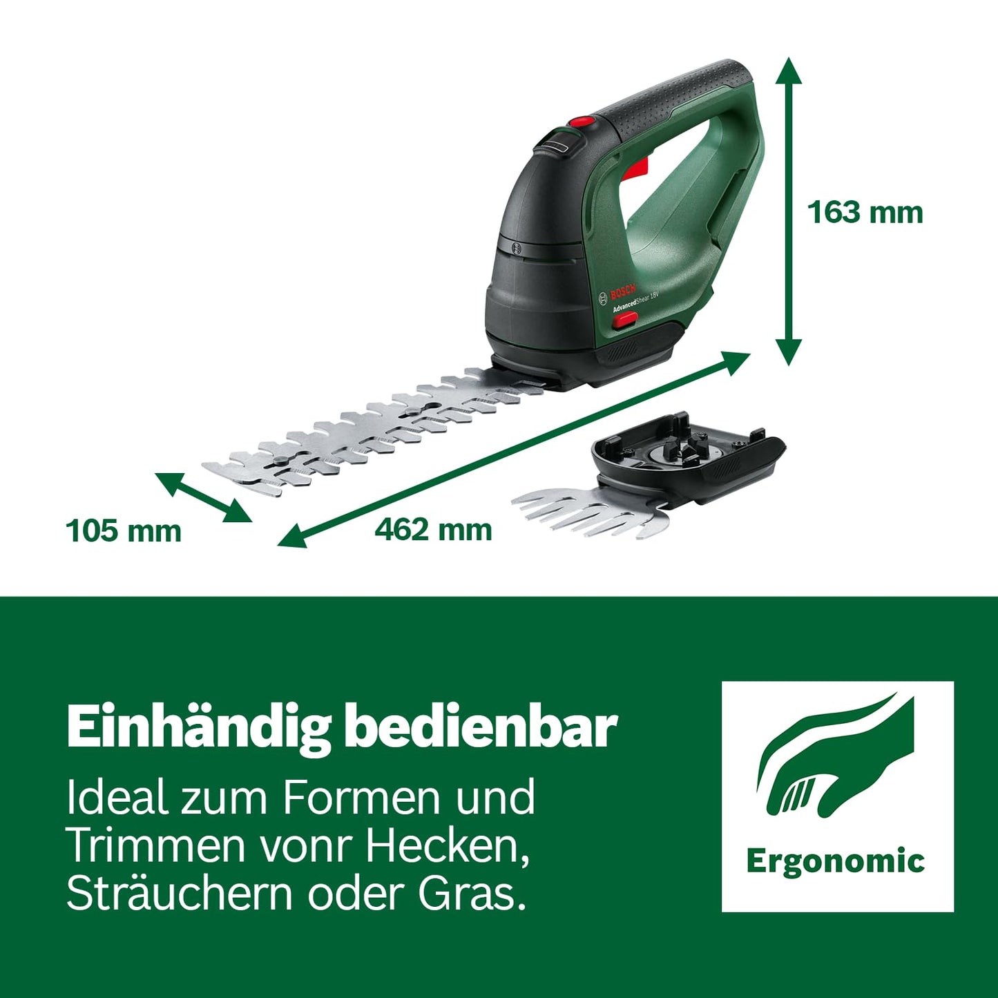 Bosch 'AdvancedShear' Akku-Grasschere 18V-10 mit Strauch- und Grasscherenmesser | ohne Akku
