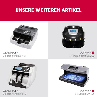Olympia (6031 CB 770 Plus) cashbox: Lockable with key &amp; coin counting board including counterfeit detector