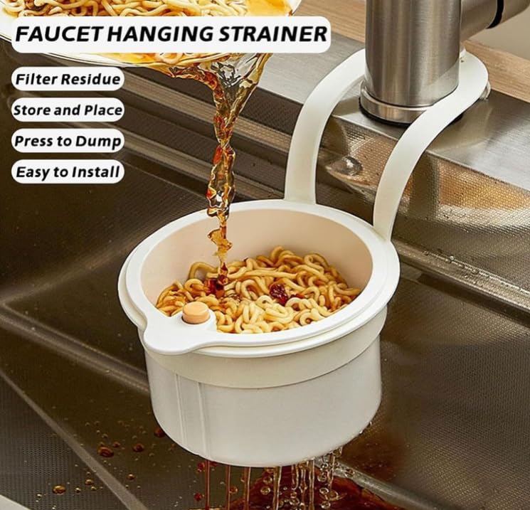Mciluyaiio Neues Wasserhahn-Hängesieb, Kunststoff-Abtropfkorb für die Küchenspüle, Obstsieb zum Aufhängen am Wasserhahn, Ablage für Küchenutensilien, feines Netz